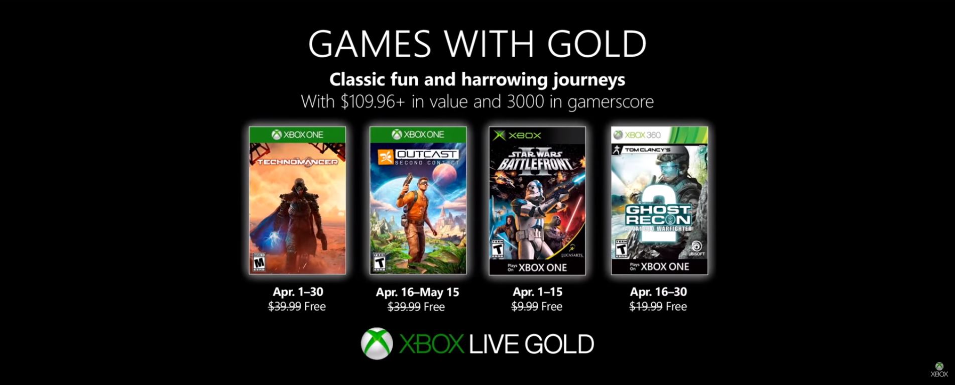 Xbox anunció los juegos gratuitos de Games With Gold para Abril