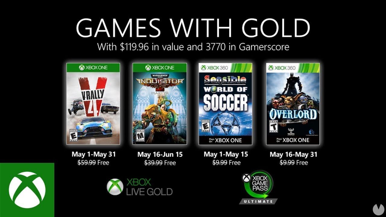 Microsoft anunció que habrá juegos gratis en el mes de mayo para los usuarios de Xbox Live Gold