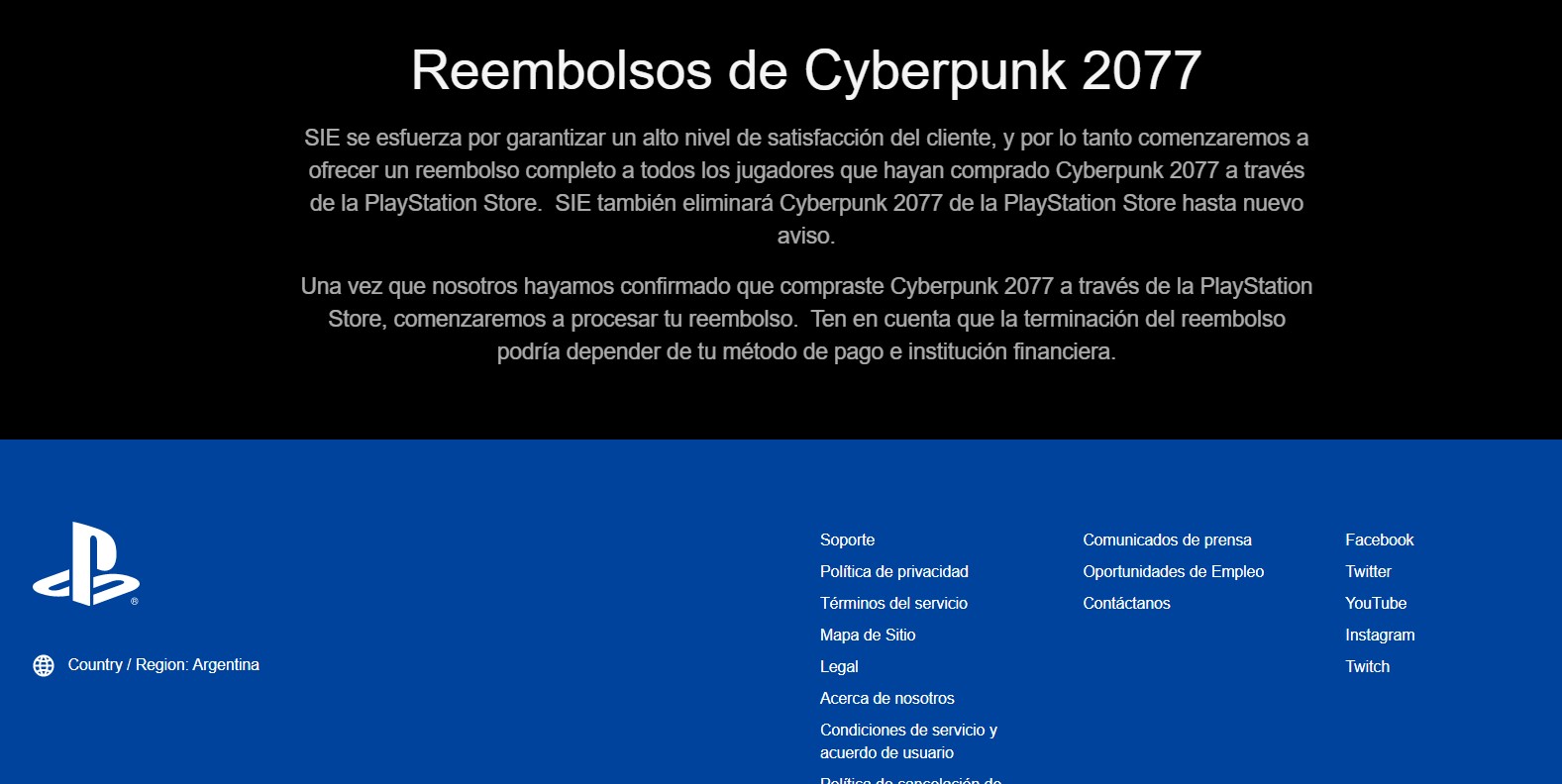 En una operación sin precedentes, Sony no sólo devolverá la plata a quienes compraron Cyberpunk 2077 sino que además lo quita de la PS Store